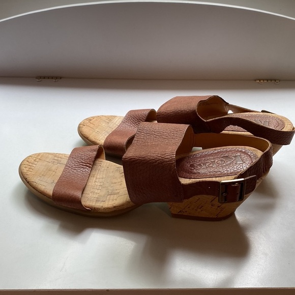 Kork Ease Vienna Brown Leather Cork Wedge Sandals Womens Double Strap Adjustable - Picture 4 of 8